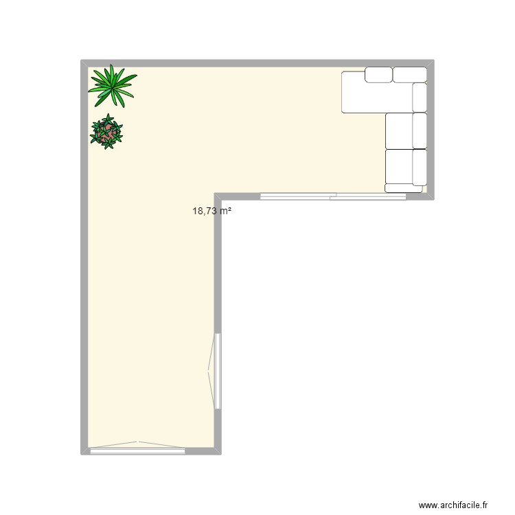 terraza. Plan de 1 pièce et 19 m2