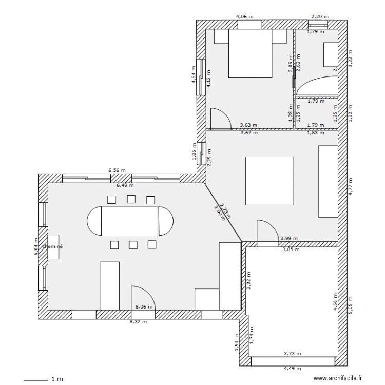 maison en L. Plan de 0 pièce et 0 m2