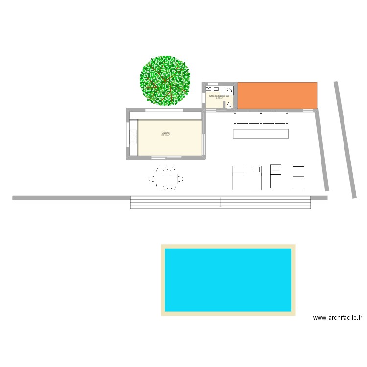 Auvent . Plan de 2 pièces et 24 m2