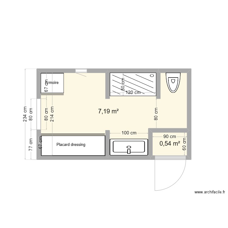 SDB_Thomas. Plan de 2 pièces et 8 m2