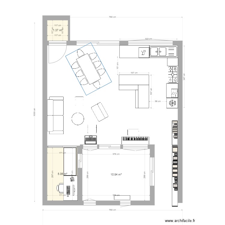 FuturCuisinev1. Plan de 3 pièces et 17 m2