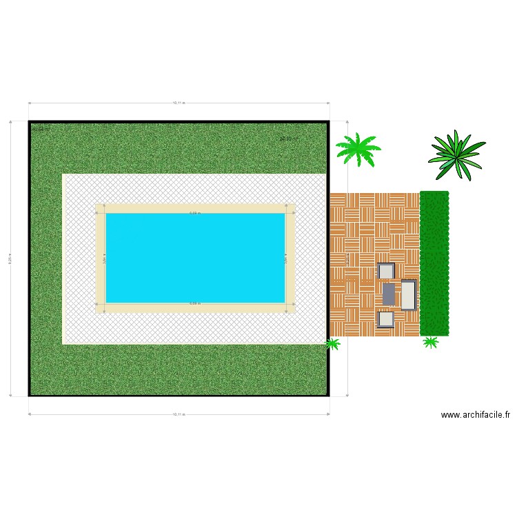 Projet  piscine. Plan de 2 pièces et 114 m2