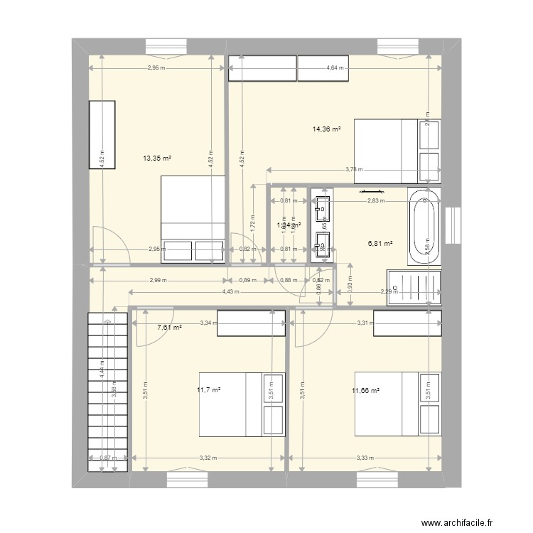 GISELE ETAGE. Plan de 7 pièces et 67 m2