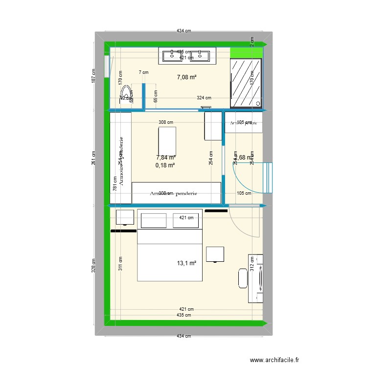 suite parentale construction. Plan de 5 pièces et 31 m2