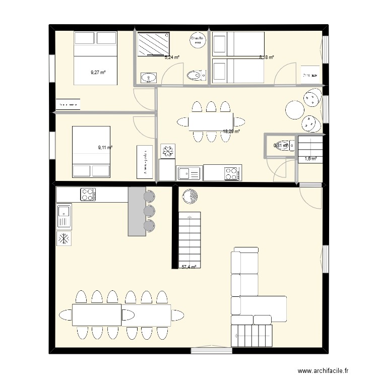 barOC R+1. Plan de 7 pièces et 110 m2