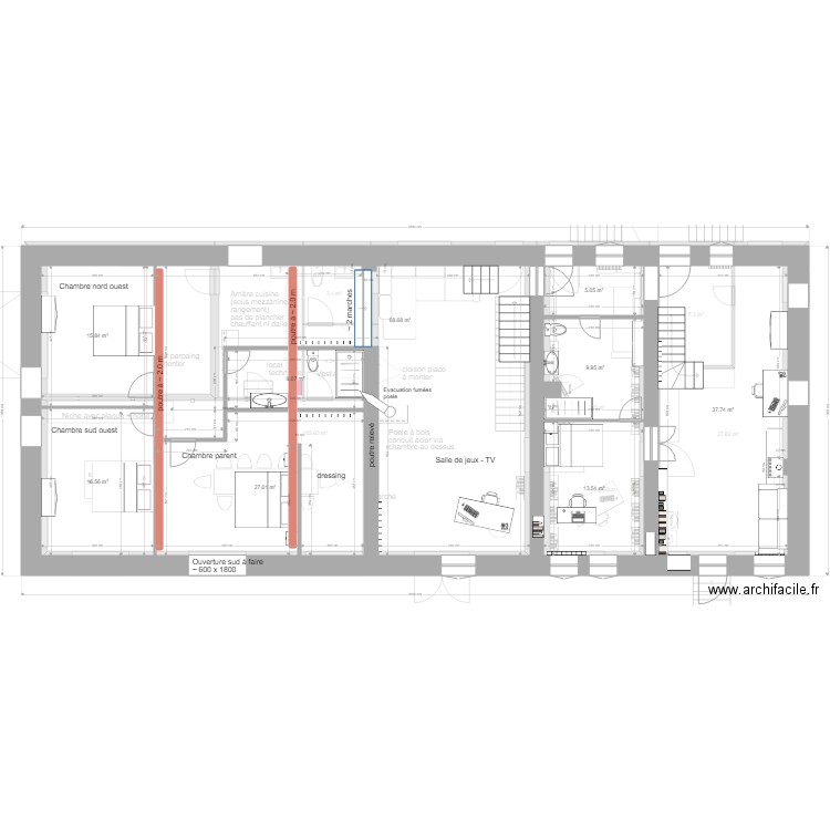 Coublevie projet 2 chambres et parents grenier v2. Plan de 0 pièce et 0 m2