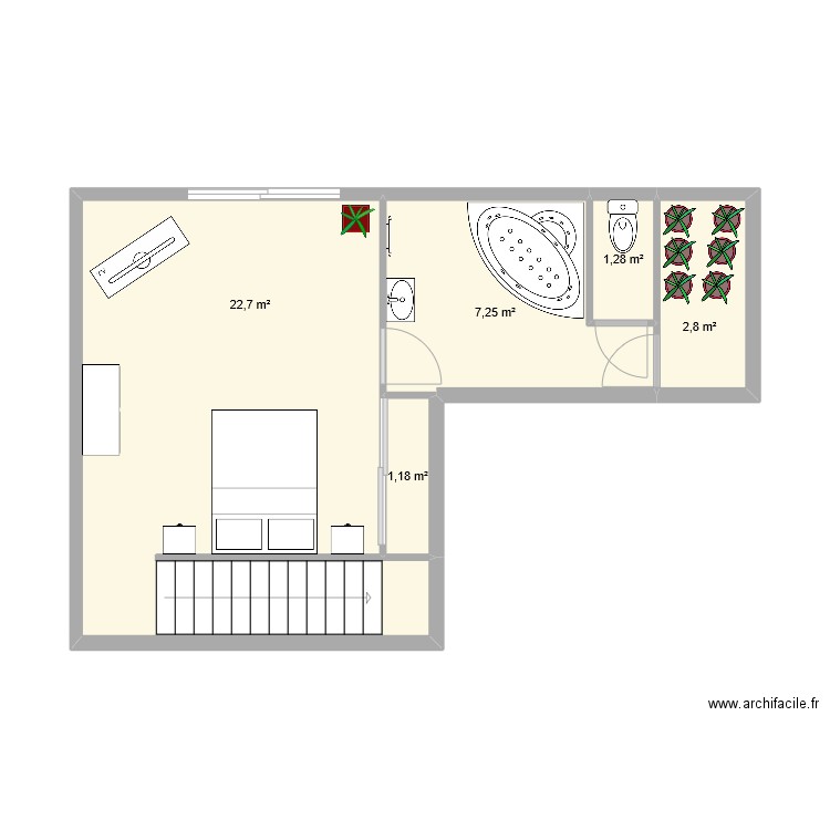 etage lolo1. Plan de 5 pièces et 35 m2