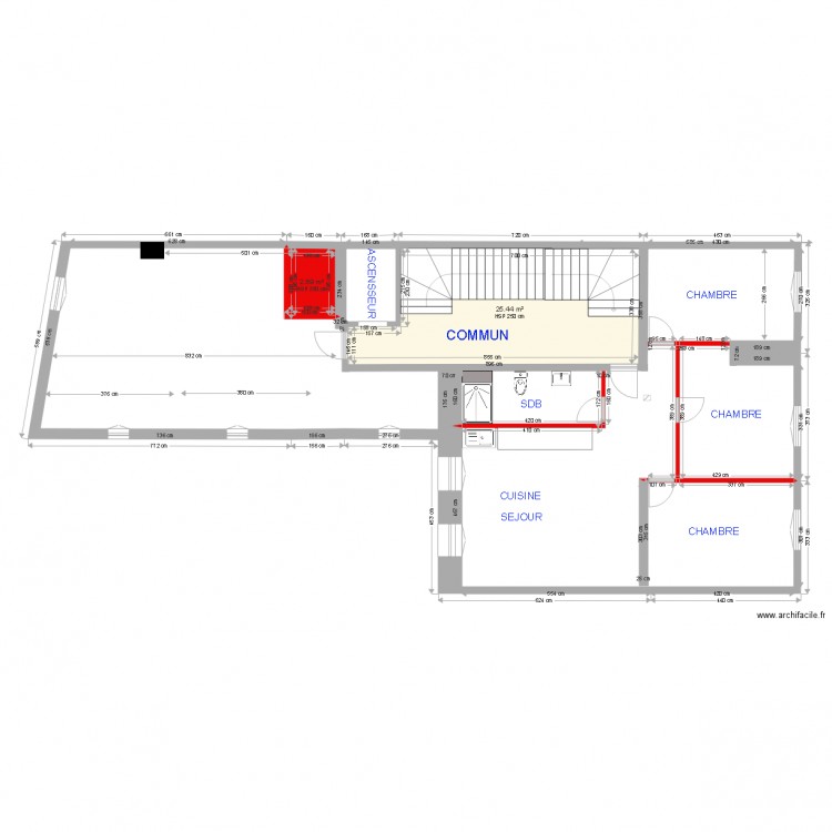 SAR CAF 3 éme ETAGE PROJET 1. Plan de 2 pièces et 28 m2