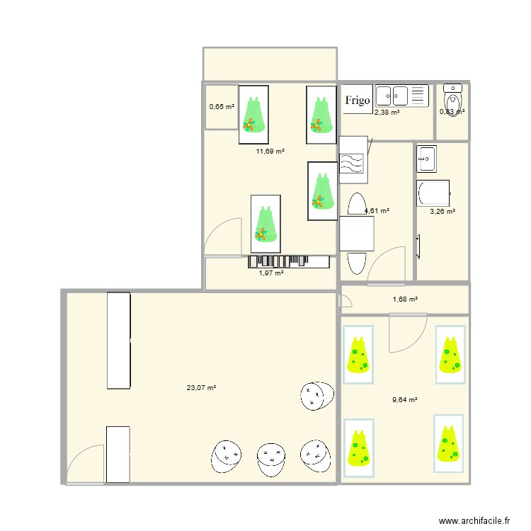 Dauphine . Plan de 10 pièces et 60 m2