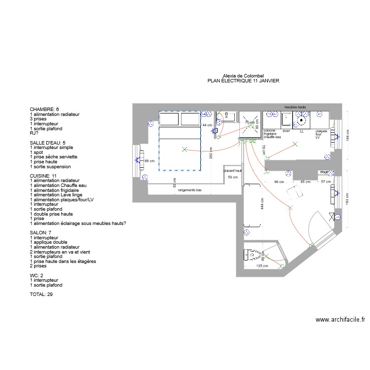 option 3 wc alexia. Plan de 1 pièce et 23 m2