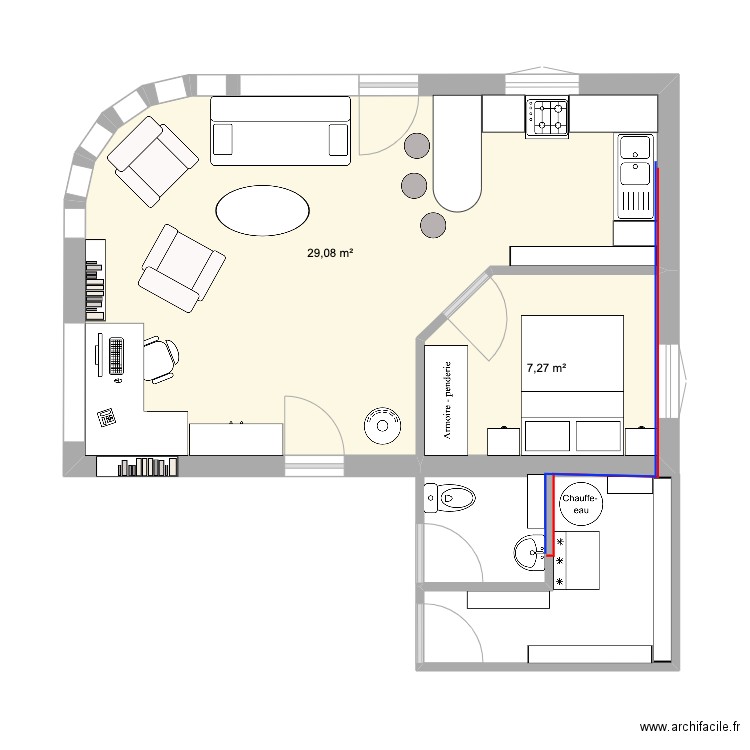 cabane 2. Plan de 2 pièces et 36 m2