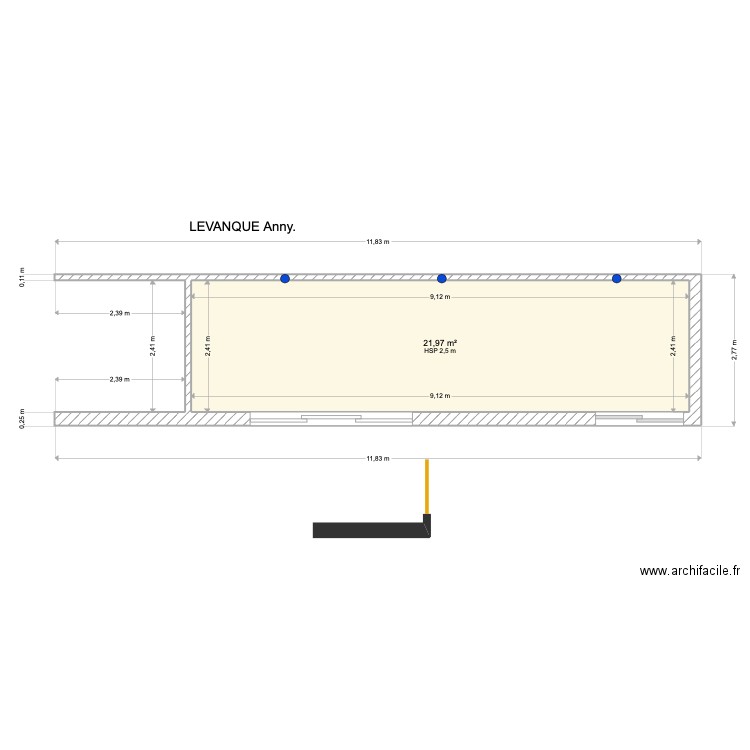 LEVANQUE Anny.. Plan de 1 pièce et 22 m2