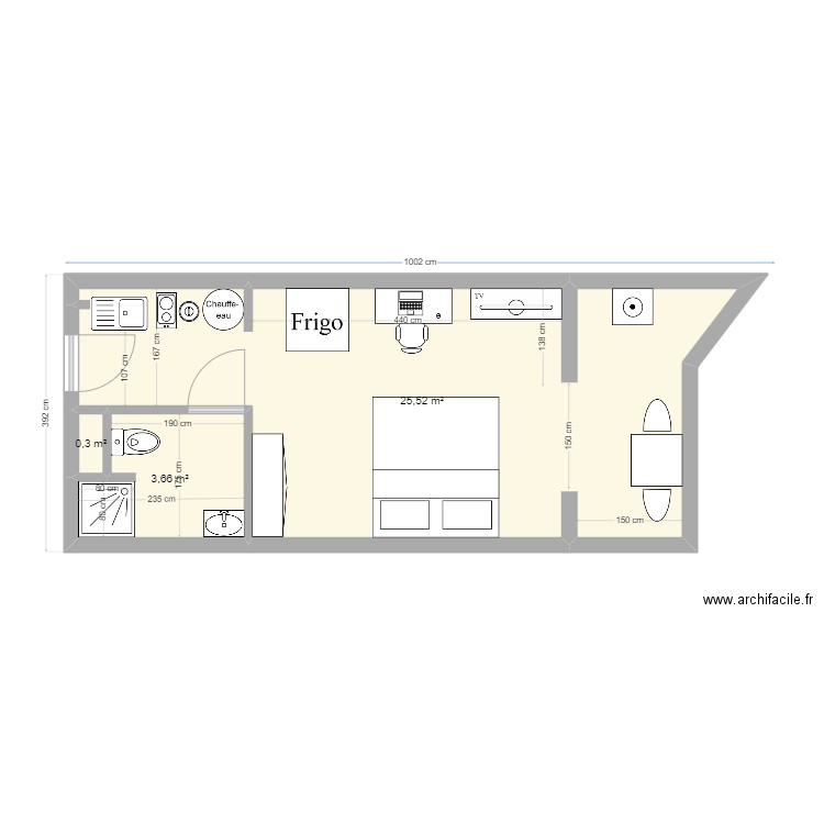 A 208. Plan de 3 pièces et 29 m2