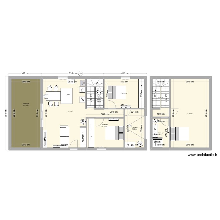 damparis. Plan de 9 pièces et 131 m2