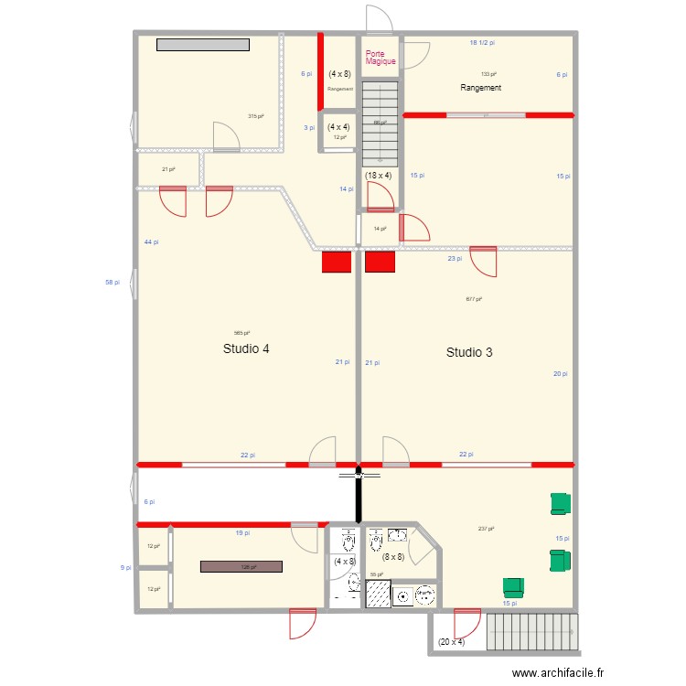 EDNL 2e A. Plan de 29 pièces et 844 m2