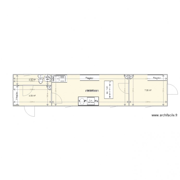 Modules. Plan de 4 pièces et 28 m2