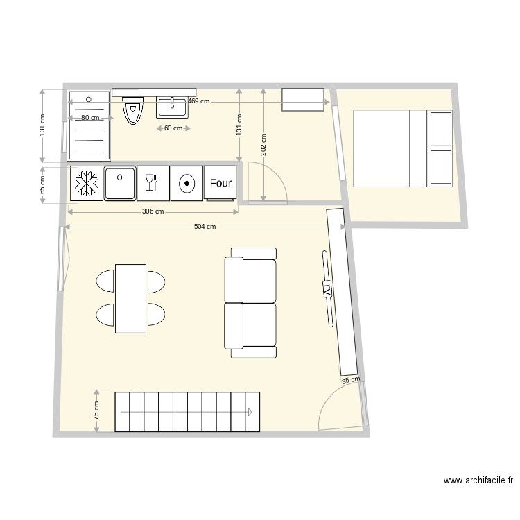 plateau safranier bas. Plan de 2 pièces et 36 m2