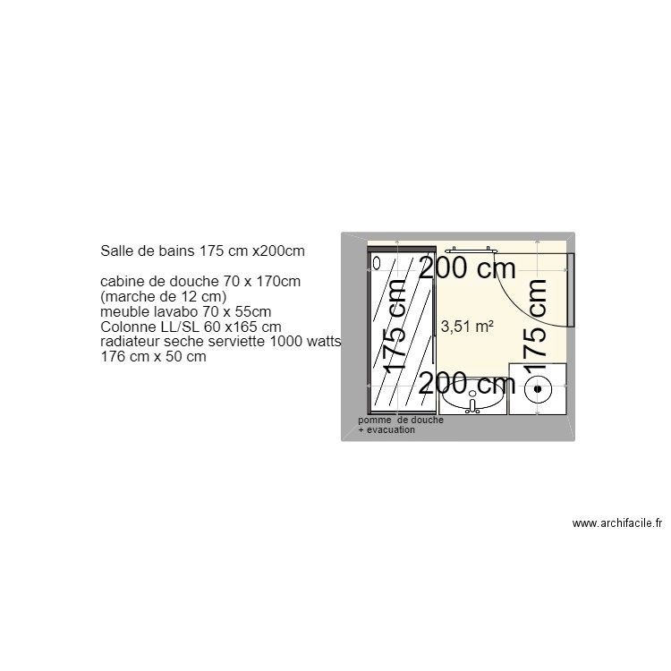 escurial salle de Bains. Plan de 1 pièce et 4 m2