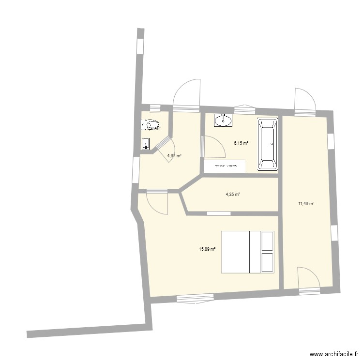 extension 1701. Plan de 6 pièces et 44 m2