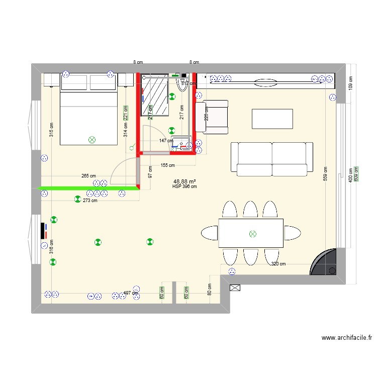 Maison RDC Electricité. Plan de 1 pièce et 49 m2