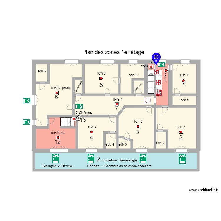 Détection incendie Pitchounette Zones 1er étage. Plan de 0 pièce et 0 m2