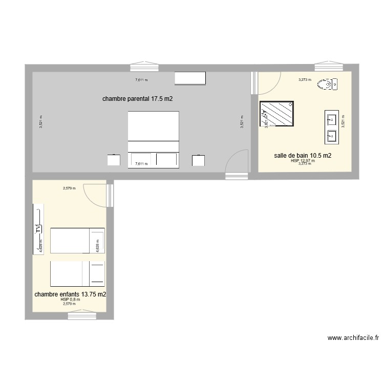 plan maison 1. Plan de 3 pièces et 50 m2