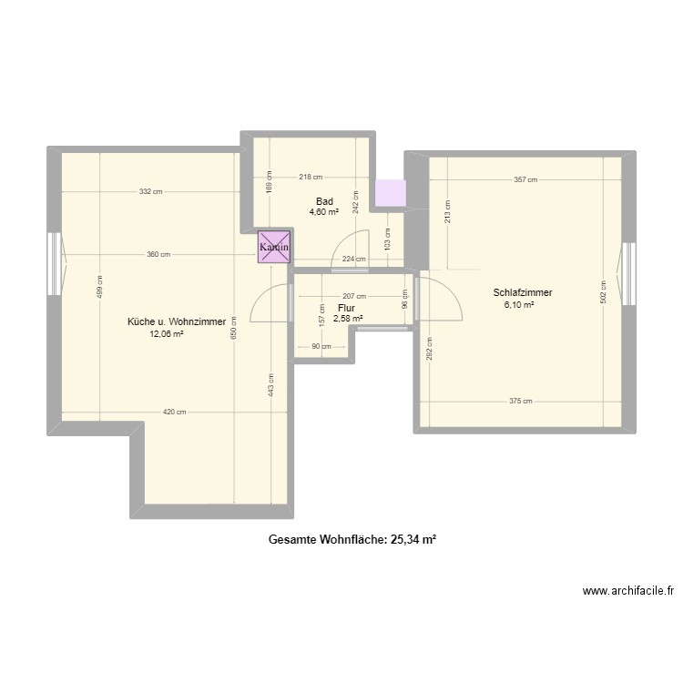 Dachsgeschoss. Plan de 4 pièces et 50 m2