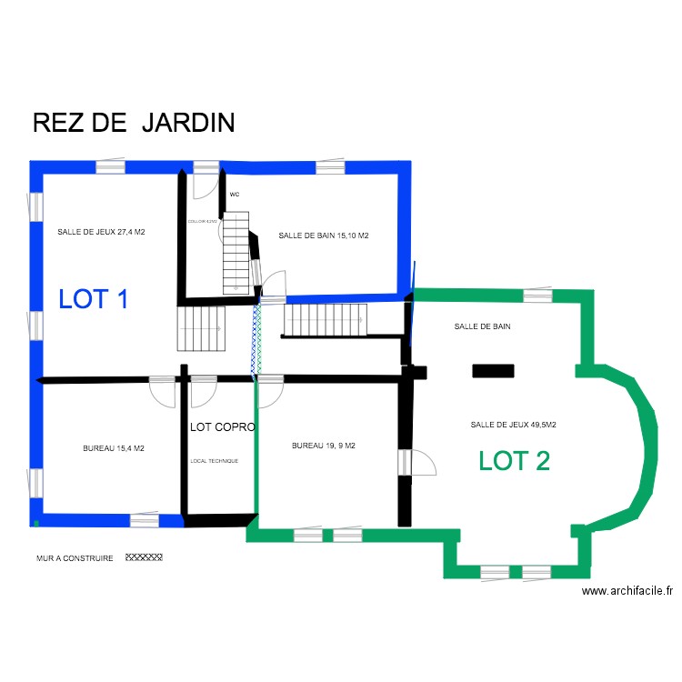 REJ KEES. Plan de 2 pièces et 43 m2