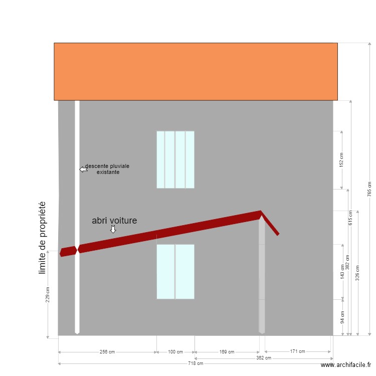 facade sud. Plan de 0 pièce et 0 m2