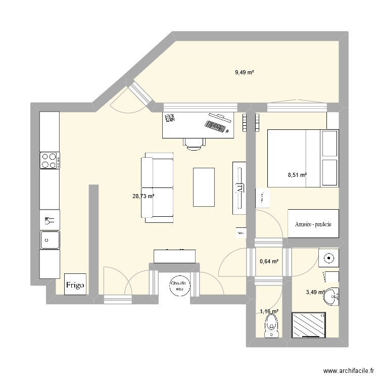 Appartement. Plan de 6 pièces et 52 m2