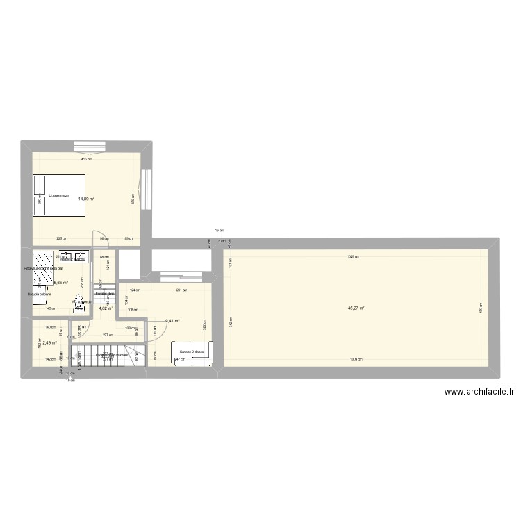 naf  2etage . Plan de 7 pièces et 85 m2