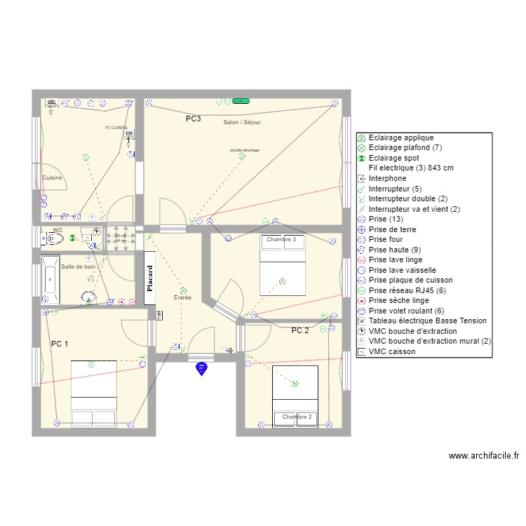 39 lamartine électricité. Plan de 9 pièces et 79 m2