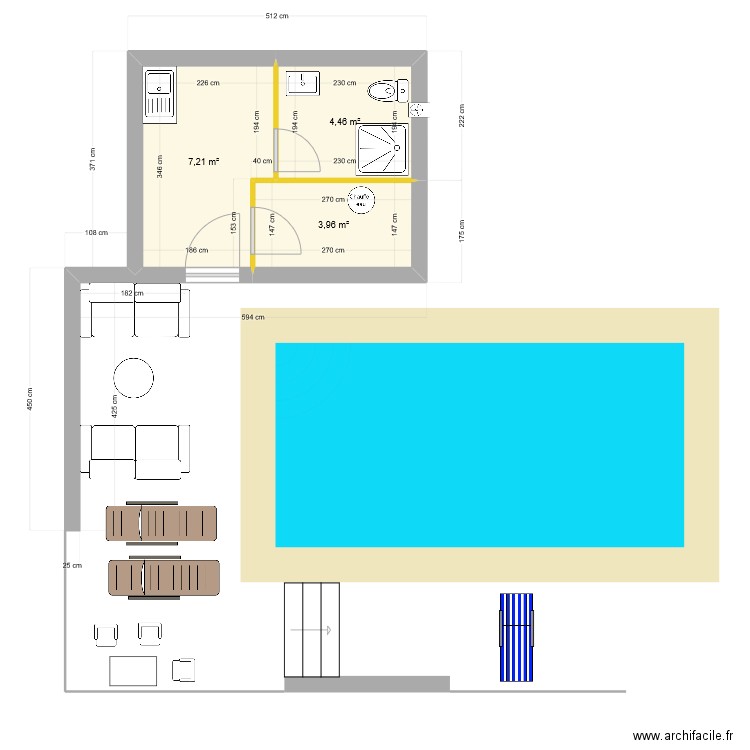 Local sanitaire1. Plan de 3 pièces et 16 m2