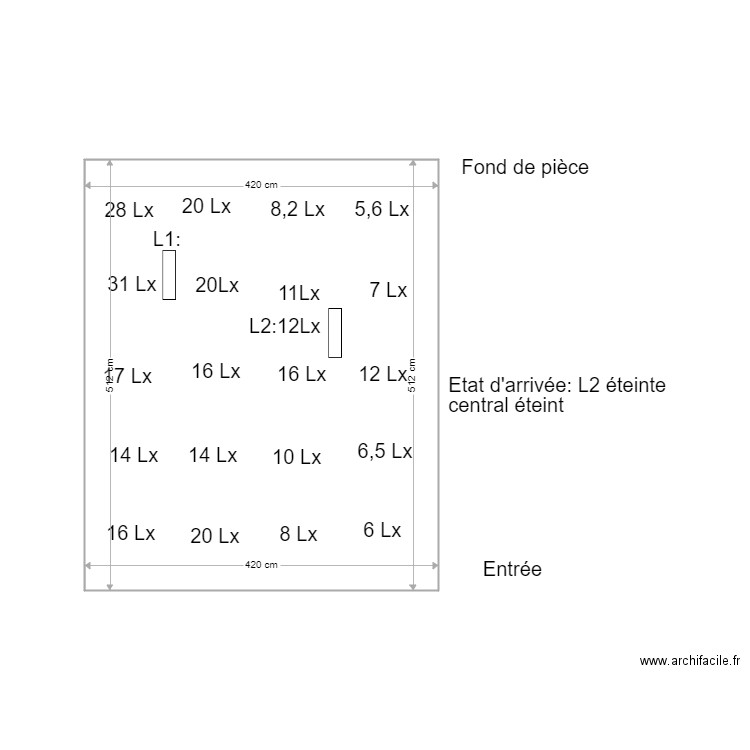 Lumière bureau PCC etat 2. Plan de 1 pièce et 21 m2