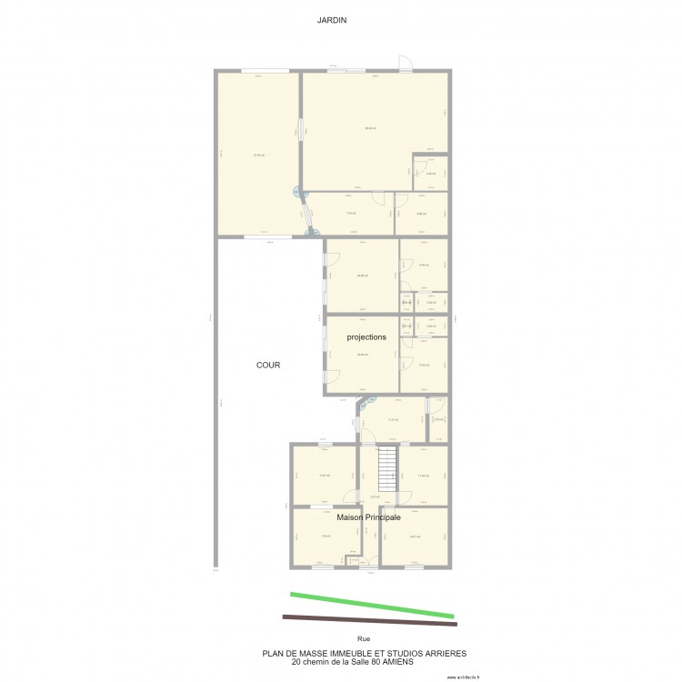 PLAN DE MASSE IMMEUBLE ET STUDIOS ARRIERES. Plan de 20 pièces et 285 m2