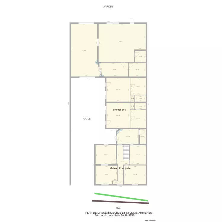 PLAN DE MASSE IMMEUBLE ET STUDIOS ARRIERES. Plan de 