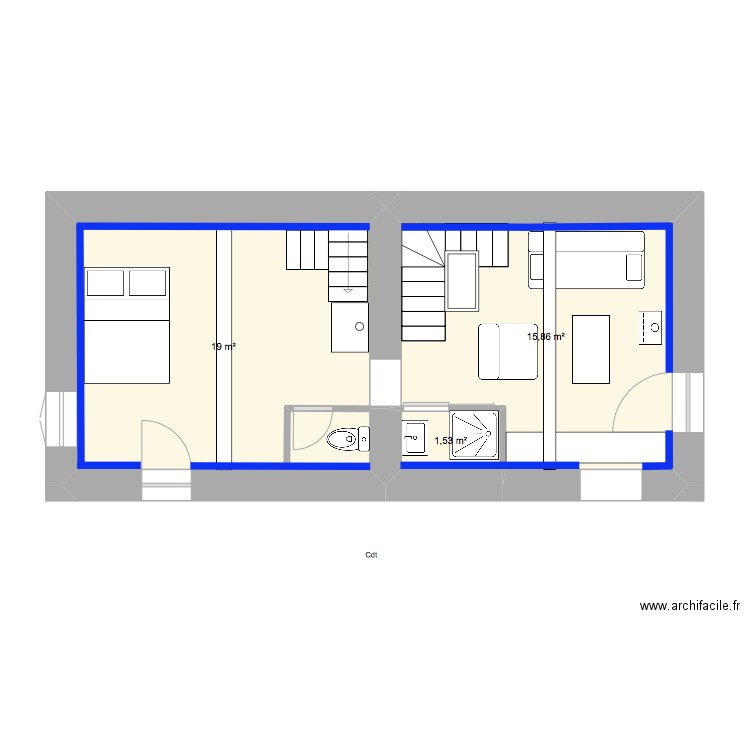 PM N1avec esc semi héli. Plan de 3 pièces et 36 m2