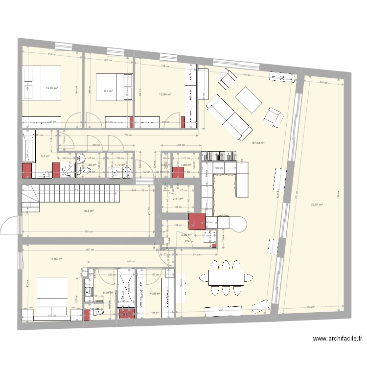 test 10. Plan de 17 pièces et 199 m2