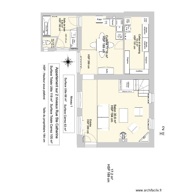 Appartement  sur 2 niveaux Ste Catherine sans côtes. Plan de 0 pièce et 0 m2