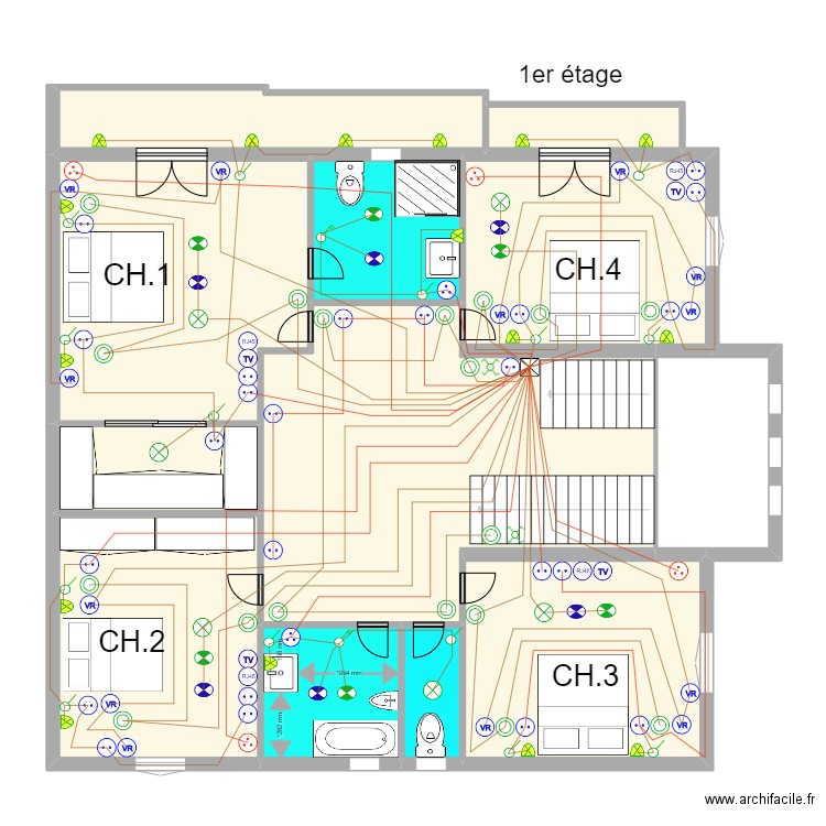 1er étage 123 chantier FIN 3 FFF. Plan de 12 pièces et 162 m2
