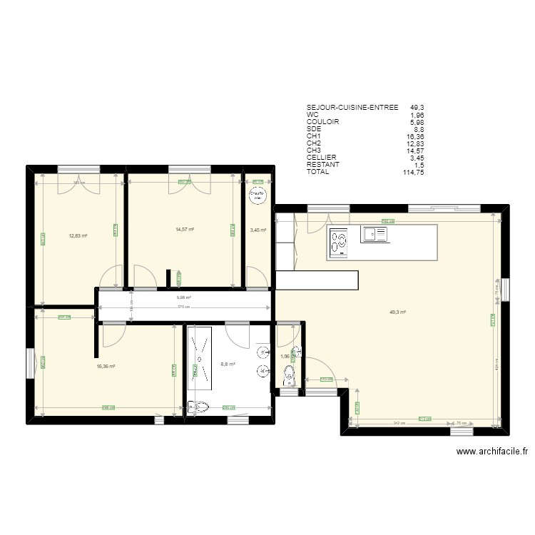 BRACHET RDC COMPLET AVEC SURFACES ET EQUIPEMENT def. Plan de 6 pièces et 98 m2