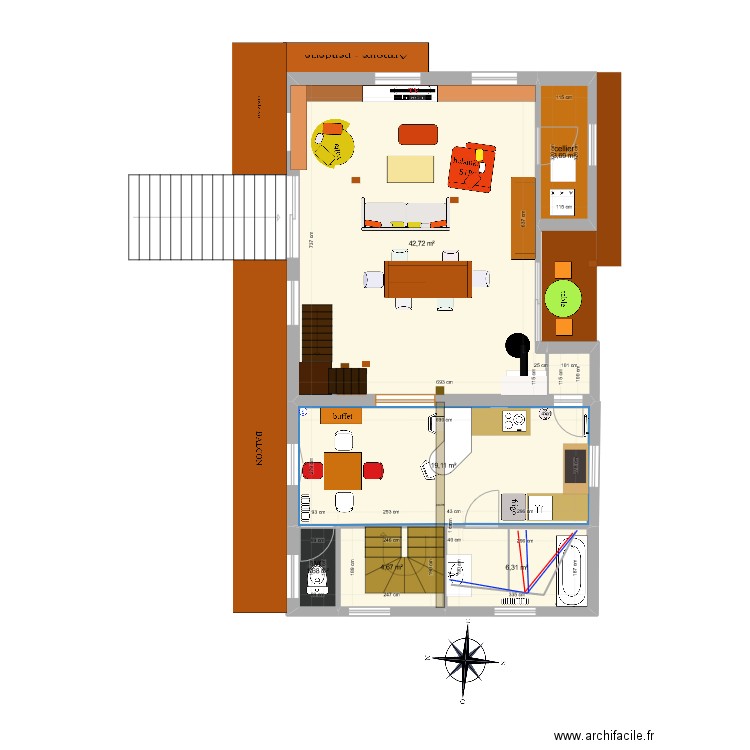 RDC 1  2700. Plan de 6 pièces et 78 m2