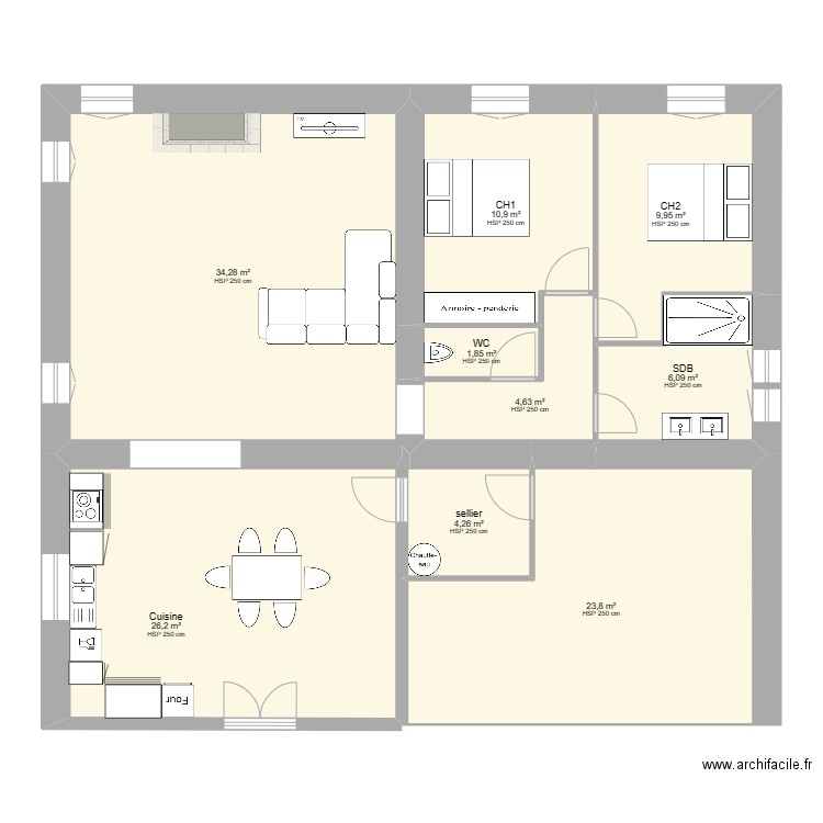 plan logement aménagé. Plan de 9 pièces et 122 m2