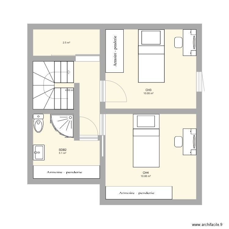 projet maison 1 er etage V 2 chambres. Plan de 0 pièce et 0 m2