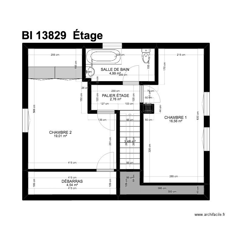 BI 13829. Plan de 25 pièces et 192 m2