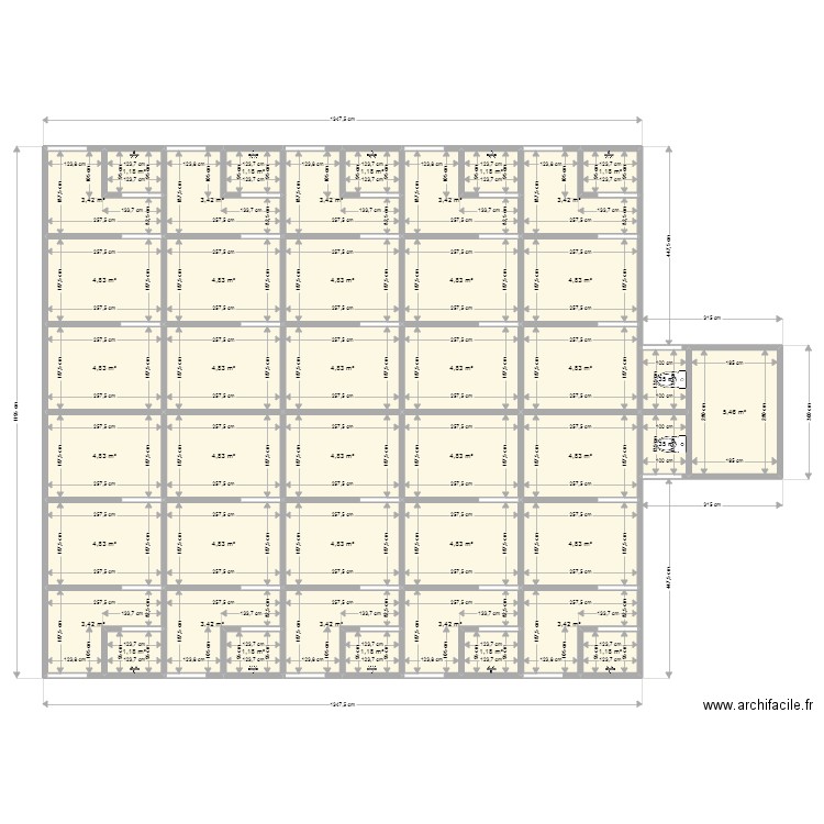 Chambre + Salon. Plan de 43 pièces et 151 m2