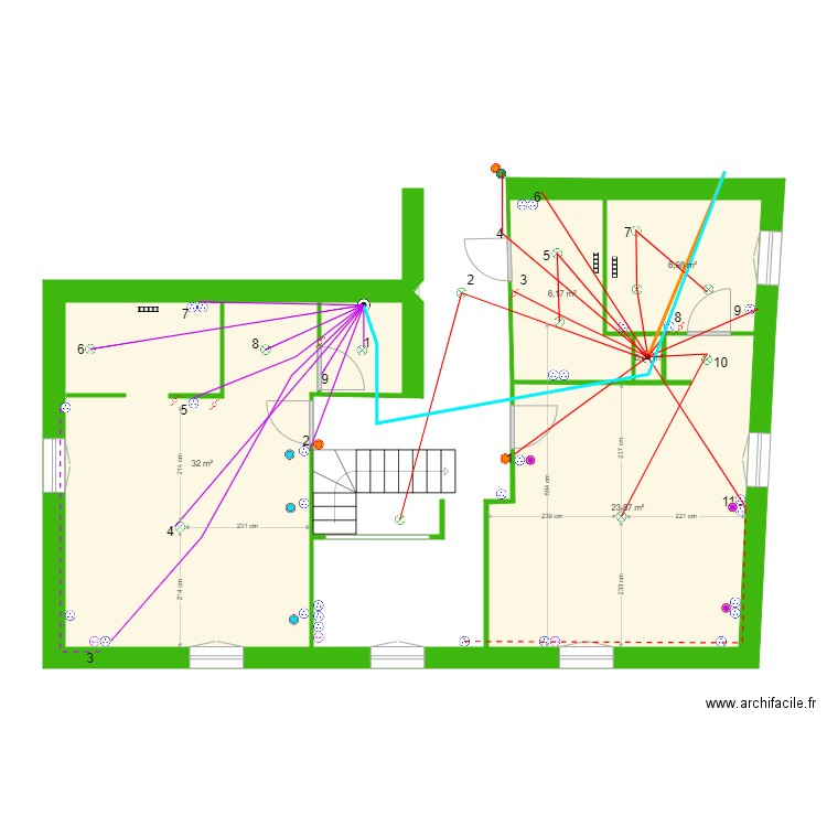 villeneuve etage. Plan de 5 pièces et 69 m2