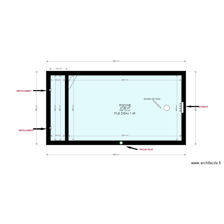 PISCINE TOURNIER. Plan de 2 pièces et 31 m2