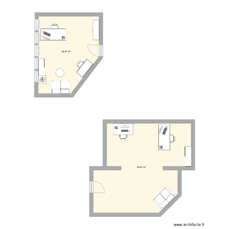 plan bureau. Plan de 2 pièces et 56 m2