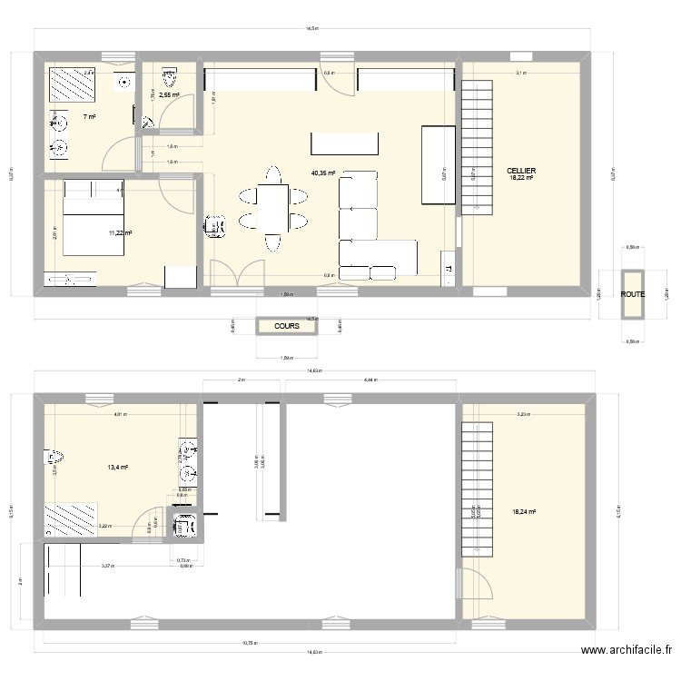 MAISON. Plan de 9 pièces et 112 m2